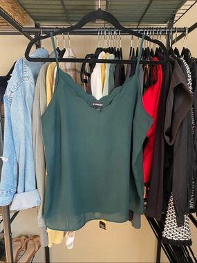 Express Green Scallop-Edge Satin Cami